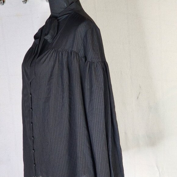 Time and Tru Black Soot Long Sleeve Tie Neck Polyester Relaxed Fit Button Up Top - Picture 9 of 16